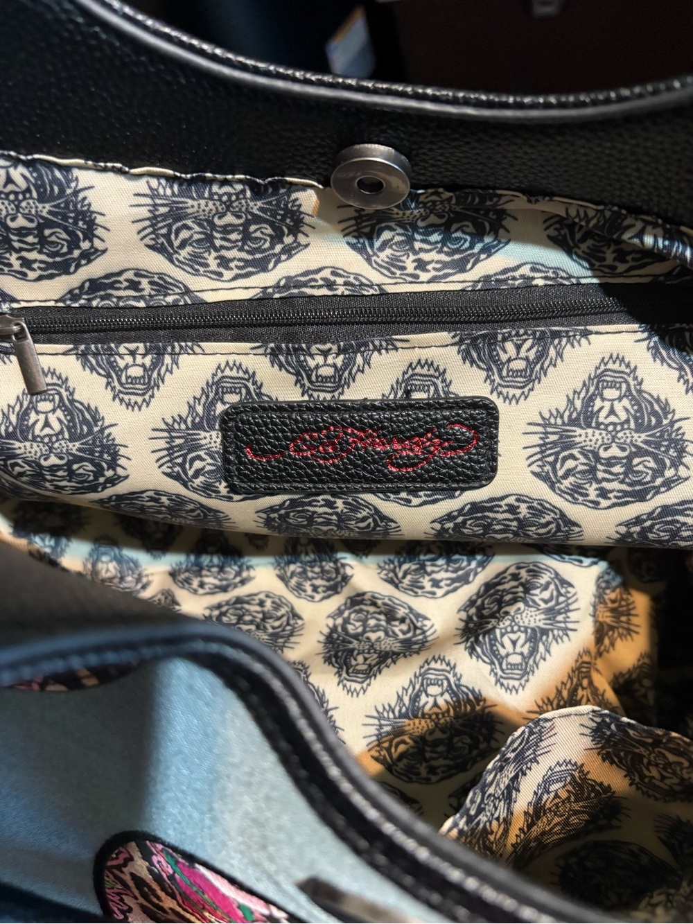 Ed Hardy NWOT “LOVE” Large Shoulder Bag Multicolor/Metal Skulls & Flowers. 17x12 - Picture 12 of 16